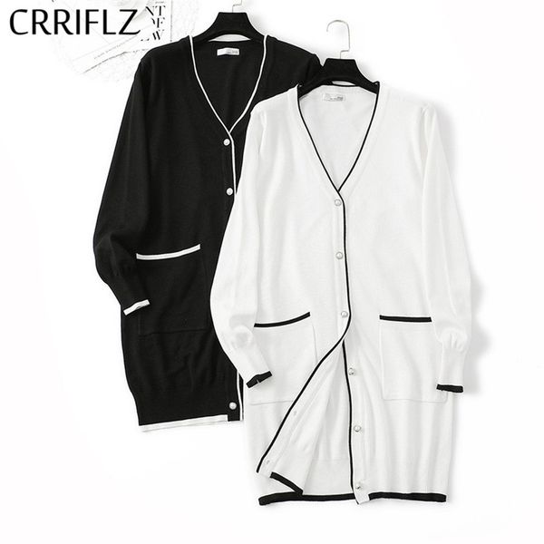 women's knitted cardigan for fall winter europe pearl buttoned long contrast color v-neck sweater coat jacket women 210520, White 
women's knitted cardigan for fall winter europe pearl buttoned long contrast color v-neck sweater coat jacket women 210520, White