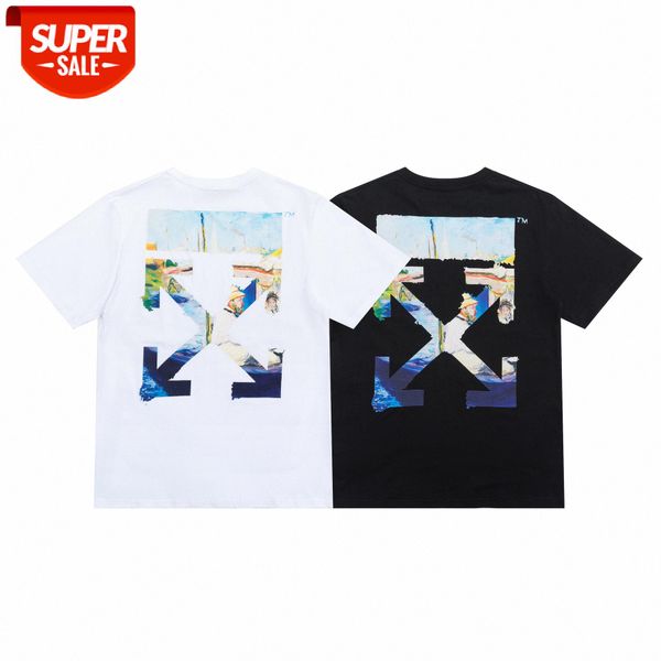white monet oil painting limited printed ow arrow loose couple short sleeve t-shirt #xz1c, White;black
white monet oil painting limited printed ow arrow loose couple short sleeve t-shirt #xz1c, White;black