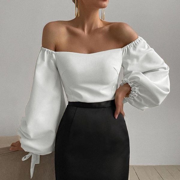 women's blouses & shirts autumn women solid slash neck long sleeve slim korean casual lantern blusas mujer female, White
women's blouses & shirts autumn women solid slash neck long sleeve slim korean casual lantern blusas mujer female, White