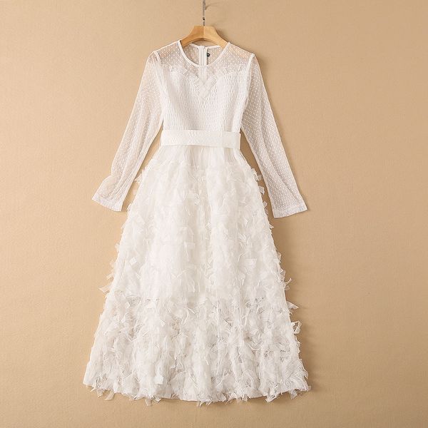 2021 fall long sleeve round neck white / black pure color 3d tulle belted panelled mid-calf dress elegant casual dresses 21w211651, Black;gray
2021 fall long sleeve round neck white / black pure color 3d tulle belted panelled mid-calf dress elegant casual dresses 21w211651, Black;gray