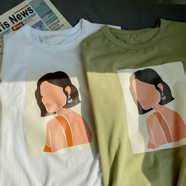 ies women t-shirts character printing tees summer short sleeve 95% cotton clothes, White
ies women t-shirts character printing tees summer short sleeve 95% cotton clothes, White