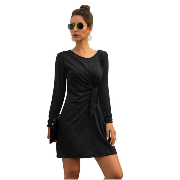 women long sleeve knee length dress casual knotted tie waist slim pullover dresses, Black;gray
women long sleeve knee length dress casual knotted tie waist slim pullover dresses, Black;gray