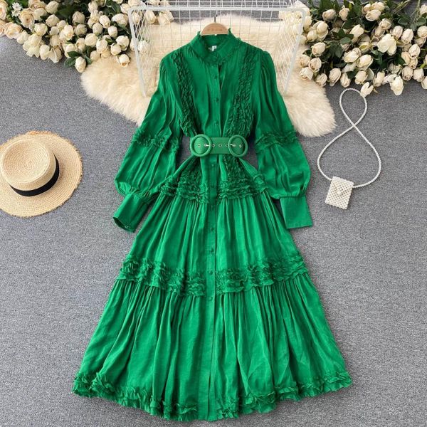 casual dresses women green/pink/white luxury long dress vintage stand collar single breasted ruffle maxi vestidos female elegant robe with s, Black;gray
casual dresses women green/pink/white luxury long dress vintage stand collar single breasted ruffle maxi vestidos female elegant robe with s, Black;gray