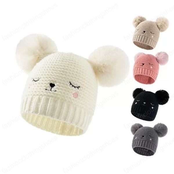 autumn winter warm newborn baby cute knitted hat solid color double ball acrylic embroidered children's crochet hats outdoor kids beani, Yellow 
autumn winter warm newborn baby cute knitted hat solid color double ball acrylic embroidered children's crochet hats outdoor kids beani, Yellow