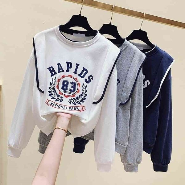2021 autumn new korean loose fake two piece long sleeved sweater women's college letter printed foreign style fashion, Black
2021 autumn new korean loose fake two piece long sleeved sweater women's college letter printed foreign style fashion, Black