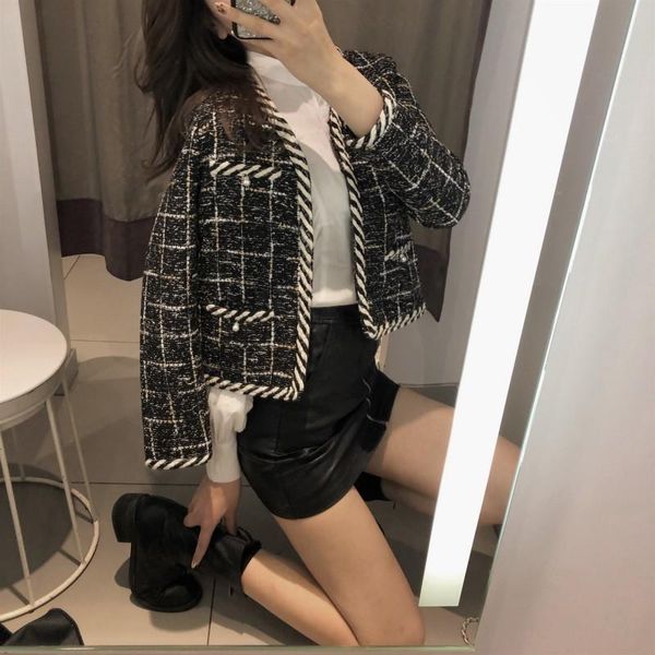 women's jackets fashion design spring autumn womens chic plaid tweed long sleeve v-neck pearls office ladies short open stitch coats, Black;brown
women's jackets fashion design spring autumn womens chic plaid tweed long sleeve v-neck pearls office ladies short open stitch coats, Black;brown