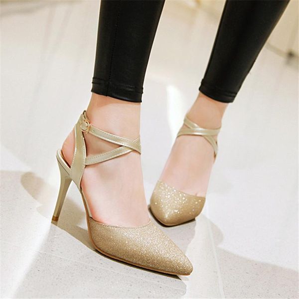 ladies summer elegant pumps cross-tie charming pointed high heels golden stilettos shoes breathable sandals, Black
ladies summer elegant pumps cross-tie charming pointed high heels golden stilettos shoes breathable sandals, Black