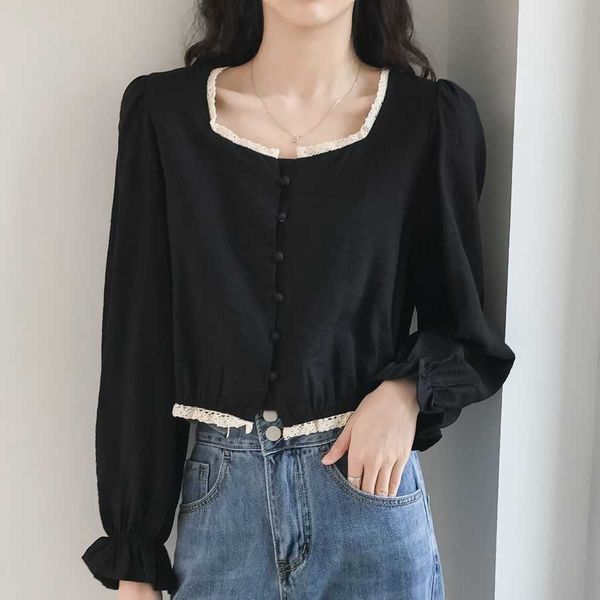 women's spring autumn style blouses shirt solid color square collar button lantern sleeve korean elegant short df3938 210609, White
women's spring autumn style blouses shirt solid color square collar button lantern sleeve korean elegant short df3938 210609, White