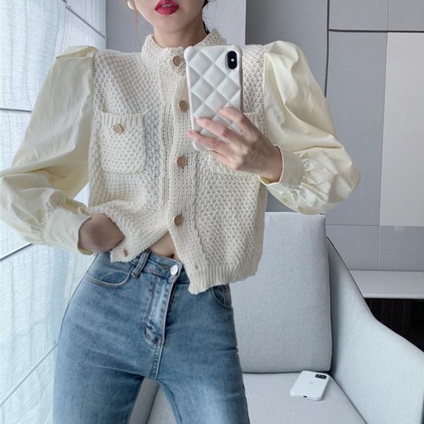 women's knits & tees autumn design women cardigan stitching fake two-piece set bubble sleeves green sweater casual knitting internet ce, White
women's knits & tees autumn design women cardigan stitching fake two-piece set bubble sleeves green sweater casual knitting internet ce, White