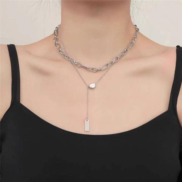 chains trendy simple design silver color double layer chain necklace street fashion women's pendant fine jewelry accessories
chains trendy simple design silver color double layer chain necklace street fashion women's pendant fine jewelry accessories