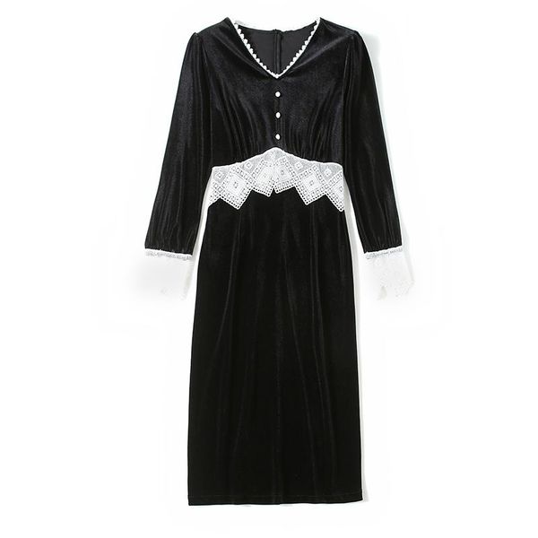 velvet splicing lace vestidos black elegant retro robe trendy luxurious spring fall plus size dress women office clothes casual dresses, Black;gray
velvet splicing lace vestidos black elegant retro robe trendy luxurious spring fall plus size dress women office clothes casual dresses, Black;gray