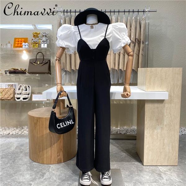 women's two piece pants women high waist loose pure color overalls lady solid round neck puff sleeve short shirt pieces set, White
women's two piece pants women high waist loose pure color overalls lady solid round neck puff sleeve short shirt pieces set, White