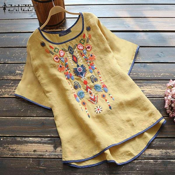 women's blouses & shirts 2021 summer short sleeve blusas zanzea women casual o-neck cotton linen blouse vintage floral embroidery shirt, White
women's blouses & shirts 2021 summer short sleeve blusas zanzea women casual o-neck cotton linen blouse vintage floral embroidery shirt, White
