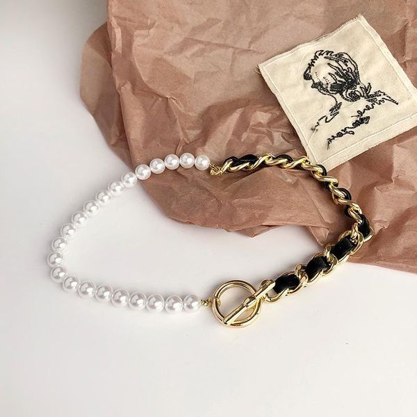 trendy imitation pearls stitching leather winding chain necklace women simple ot buckle clavicle party jewelry chains, Silver
trendy imitation pearls stitching leather winding chain necklace women simple ot buckle clavicle party jewelry chains, Silver