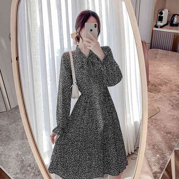 women chiffon pleated dress spring autumn fashion female long sleeve vintage printed floral casual dresses a-line vestidos 210423, Black;gray
women chiffon pleated dress spring autumn fashion female long sleeve vintage printed floral casual dresses a-line vestidos 210423, Black;gray