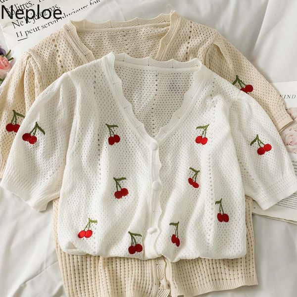women's knits & tees neploe korean chic thin knitted cardigan women 2021 summer hollow out sweet wind cherry embroidered see through s, White
women's knits & tees neploe korean chic thin knitted cardigan women 2021 summer hollow out sweet wind cherry embroidered see through s, White