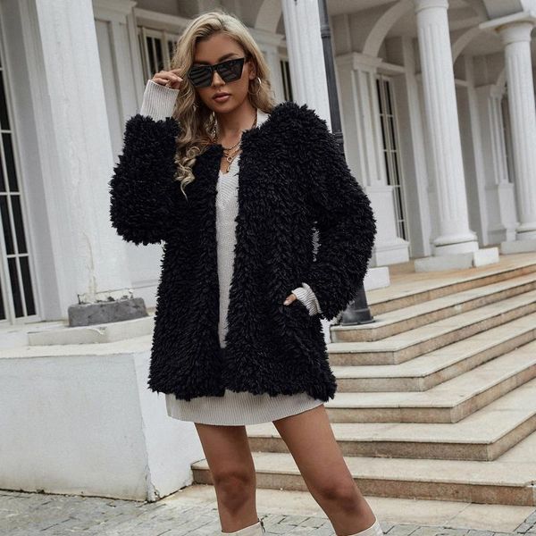 women's fur & faux warm winter jackets fleece jacket long sleeve casual loose solid slim coat female outwear oversized blouse, Black
women's fur & faux warm winter jackets fleece jacket long sleeve casual loose solid slim coat female outwear oversized blouse, Black