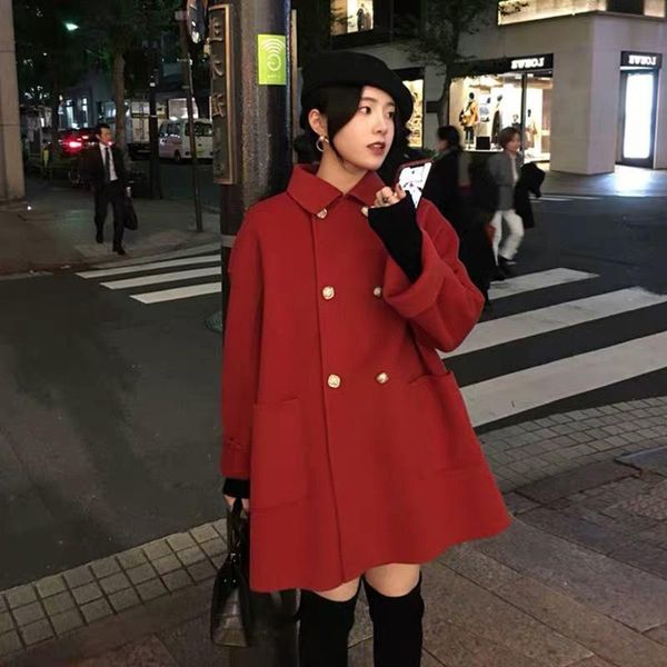 women's wool & blends women 2021 fashion with loose woolen jacket coat vintage medium length double breasted female outerwear chic over, Black
women's wool & blends women 2021 fashion with loose woolen jacket coat vintage medium length double breasted female outerwear chic over, Black