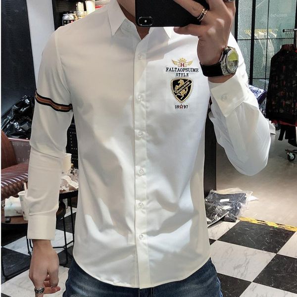 men's casual shirts embroidery korean fashion shirt rhinestones flower men 2021 spring leisure slim fit long sleeve, White;black
men's casual shirts embroidery korean fashion shirt rhinestones flower men 2021 spring leisure slim fit long sleeve, White;black
