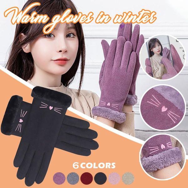five fingers gloves women cute cat pattern plus velvet thicken keep warm casual windproof winter outdoor comfortable cold protection mittens, Blue;gray
five fingers gloves women cute cat pattern plus velvet thicken keep warm casual windproof winter outdoor comfortable cold protection mittens, Blue;gray
