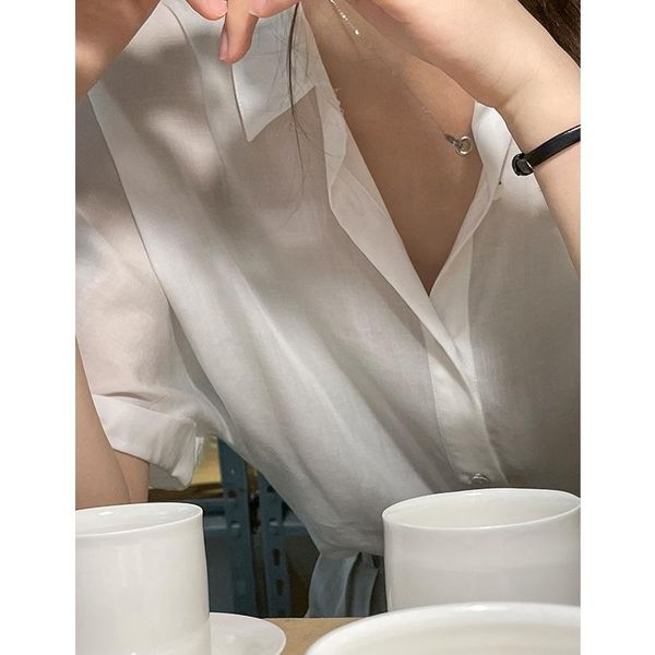 women's jackets korean 2021 white shirt summer thin short sleeve drape design feeling minority chic 60651, Black;brown
women's jackets korean 2021 white shirt summer thin short sleeve drape design feeling minority chic 60651, Black;brown