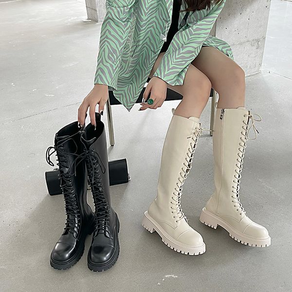 2021 autumn and winter women's knee length thick soled increased british style martin long high barrel knight boots, Black
2021 autumn and winter women's knee length thick soled increased british style martin long high barrel knight boots, Black