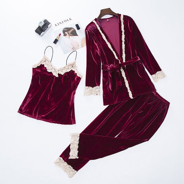 women's sleepwear women velvet warm 3pcs lace autumn winter pajama pyjama set floral trim nightwear soft home wear lingerie suit 487y, Black;red
women's sleepwear women velvet warm 3pcs lace autumn winter pajama pyjama set floral trim nightwear soft home wear lingerie suit 487y, Black;red