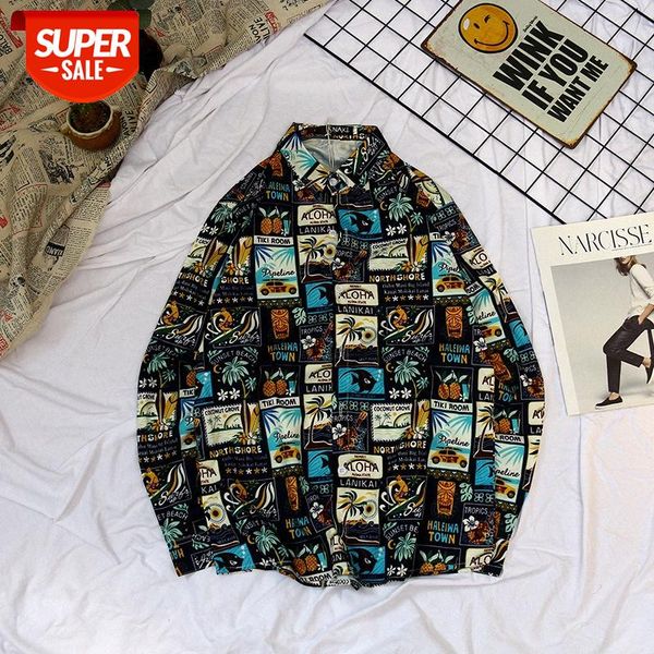 hong kong style retro loose beach flower shirt men's long-sleeved #pw7h, White;black
hong kong style retro loose beach flower shirt men's long-sleeved #pw7h, White;black