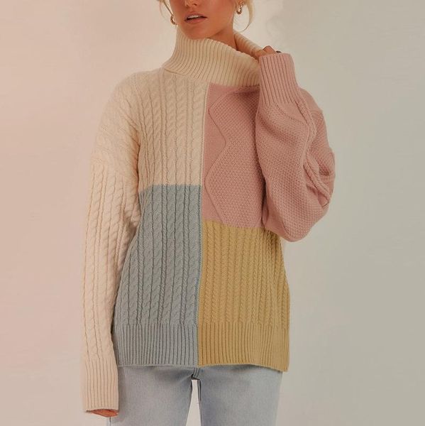 women's sweaters lugentolo turtleneck women fall winter contrast stitching long sleeves loose fashion sweater, White;black
women's sweaters lugentolo turtleneck women fall winter contrast stitching long sleeves loose fashion sweater, White;black