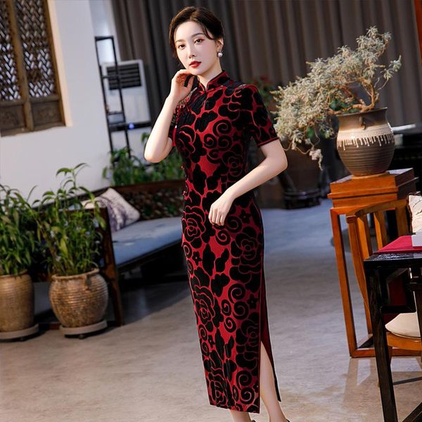 ethnic clothing red chinese bride wedding cheongsam velour short sleeve party dress gown elegant velvet qipao vintage button vestidos
ethnic clothing red chinese bride wedding cheongsam velour short sleeve party dress gown elegant velvet qipao vintage button vestidos
