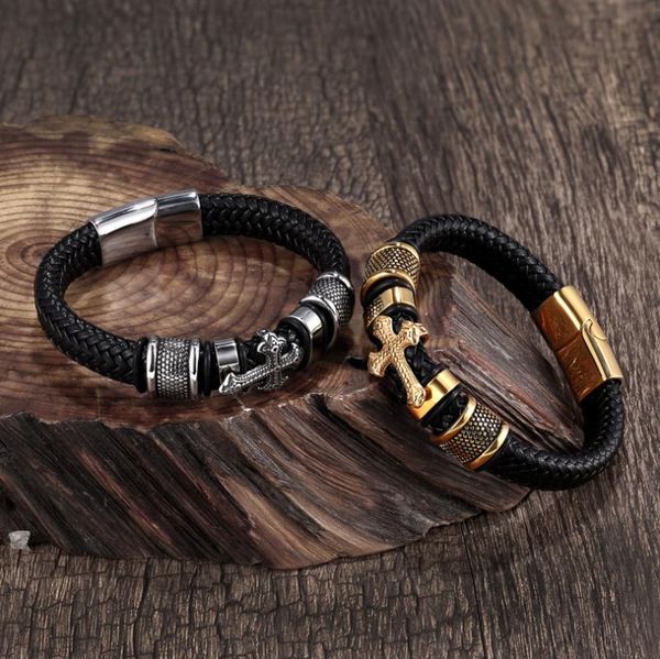 bangle classic punk leather braided magnetic buckle charm cross bracelet for men rock party jewelry, Black
bangle classic punk leather braided magnetic buckle charm cross bracelet for men rock party jewelry, Black