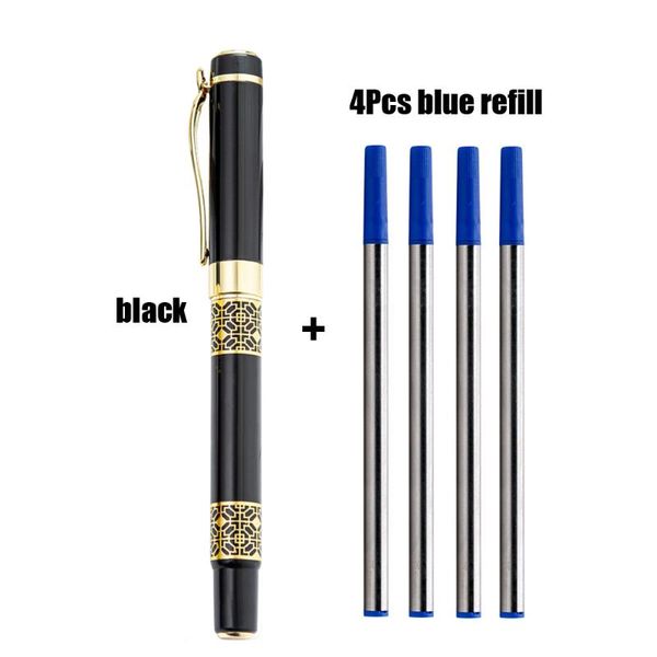 ballpoint pens 1+4pcs luxury golden carving black wood business ink pen with replaceable refill school supplies stationery, Blue;orange
ballpoint pens 1+4pcs luxury golden carving black wood business ink pen with replaceable refill school supplies stationery, Blue;orange