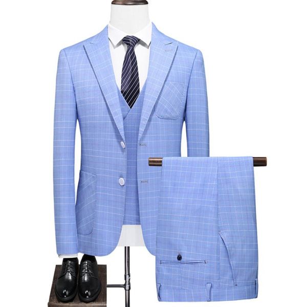 men's suits & blazers (jacket+vest+pants) suit 3 piece blue plaid wedding formal wear fashion male slim fit business office tuxedo, White;black
men's suits & blazers (jacket+vest+pants) suit 3 piece blue plaid wedding formal wear fashion male slim fit business office tuxedo, White;black