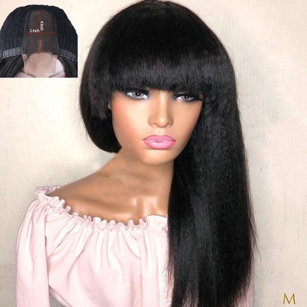 glueless fringe wig 2*4 lace closure wigs 150% kinky straight with bang human hair for women remy black knot brazilian hair1, Black;brown
glueless fringe wig 2*4 lace closure wigs 150% kinky straight with bang human hair for women remy black knot brazilian hair1, Black;brown