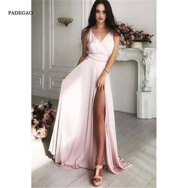 party dresses pink in stock evening a-line v neck side split dress floor length sleeveless simple, White;black
party dresses pink in stock evening a-line v neck side split dress floor length sleeveless simple, White;black