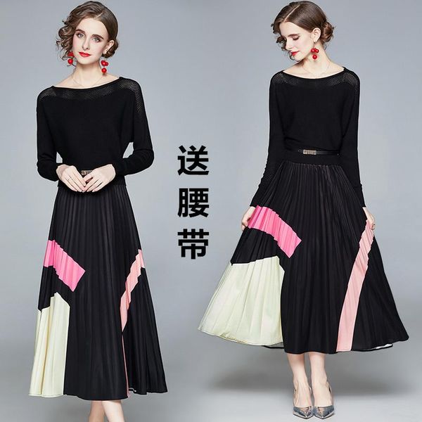 women spring & autumn elegant pleated dress festa long party robe femme vintage designer sweater vestidos casual dresses, Black;gray
women spring & autumn elegant pleated dress festa long party robe femme vintage designer sweater vestidos casual dresses, Black;gray