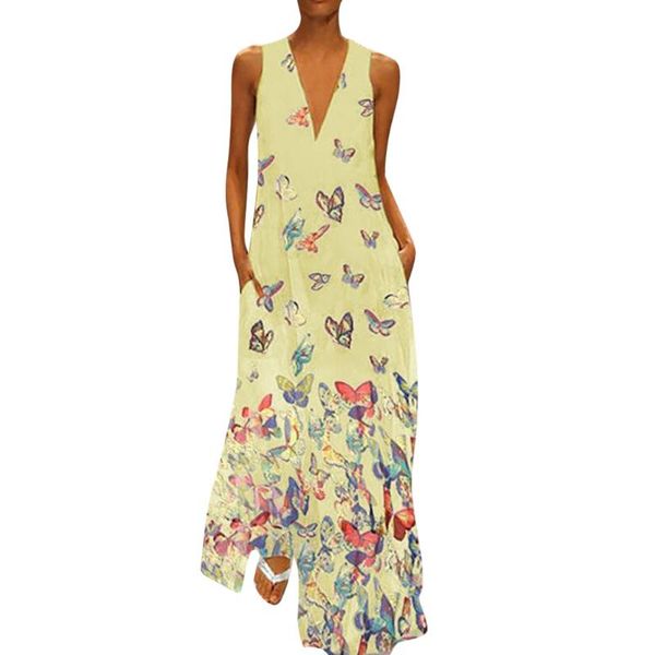 sleeveless butterfly print dress women's 2021 summer pocket boho beach long casual loose v-neck clothing dresses, Black;gray
sleeveless butterfly print dress women's 2021 summer pocket boho beach long casual loose v-neck clothing dresses, Black;gray