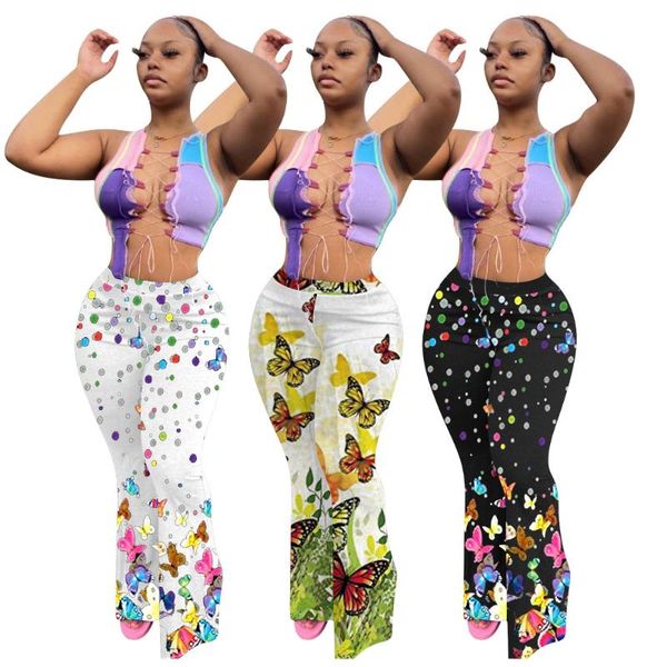 women's pants & capris 2021 spring summer women flare fashion butterflies print high waist skinny bodycon night club party wear quality, Black;white 
women's pants & capris 2021 spring summer women flare fashion butterflies print high waist skinny bodycon night club party wear quality, Black;white