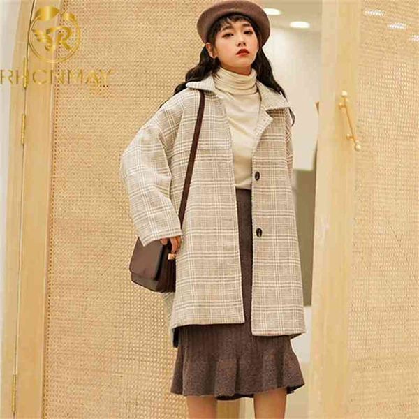 autumn winter female single breasted loose tartan wool coat long 210506, Tan;black
autumn winter female single breasted loose tartan wool coat long 210506, Tan;black