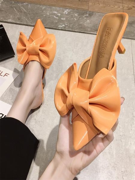 slippers women's muller with bow simple solid color pointed stiletto heel summer trend baotou slippers., Black
slippers women's muller with bow simple solid color pointed stiletto heel summer trend baotou slippers., Black
