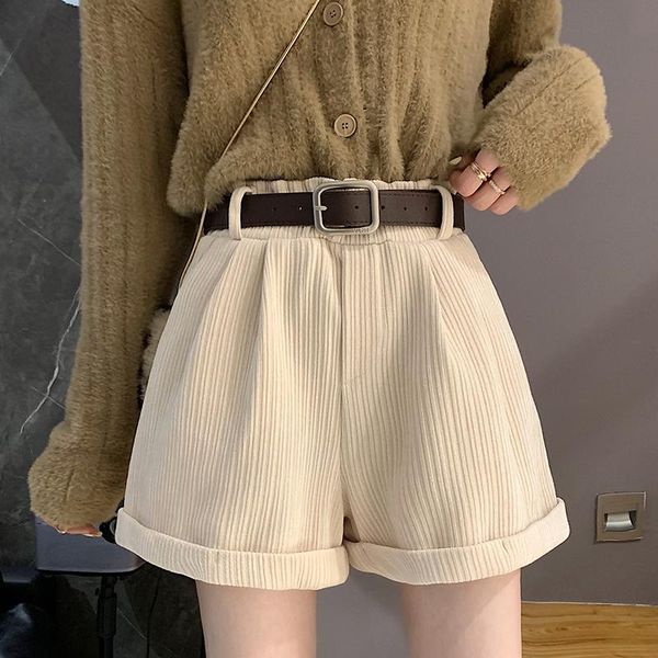 women's shorts 2021 vintage corduroy women autumn winter high waist plus size wide leg with belt female mujer, White;black
women's shorts 2021 vintage corduroy women autumn winter high waist plus size wide leg with belt female mujer, White;black