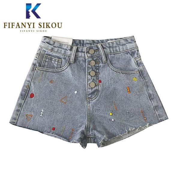 women's shorts high waist denim women single breasted embroidery jeans female korean style casual loose wide leg short, White;black
women's shorts high waist denim women single breasted embroidery jeans female korean style casual loose wide leg short, White;black