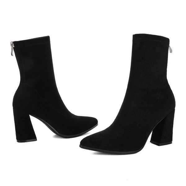 boots spring and autumn pointy women's zipper suede elastic thick heel thin middle tube, Black
boots spring and autumn pointy women's zipper suede elastic thick heel thin middle tube, Black