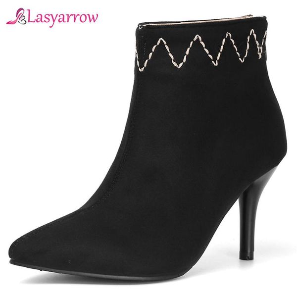boots lasyarrow fashion pointed toe flock black red ankle zipper women shoes thin high heel winter short j1013
boots lasyarrow fashion pointed toe flock black red ankle zipper women shoes thin high heel winter short j1013