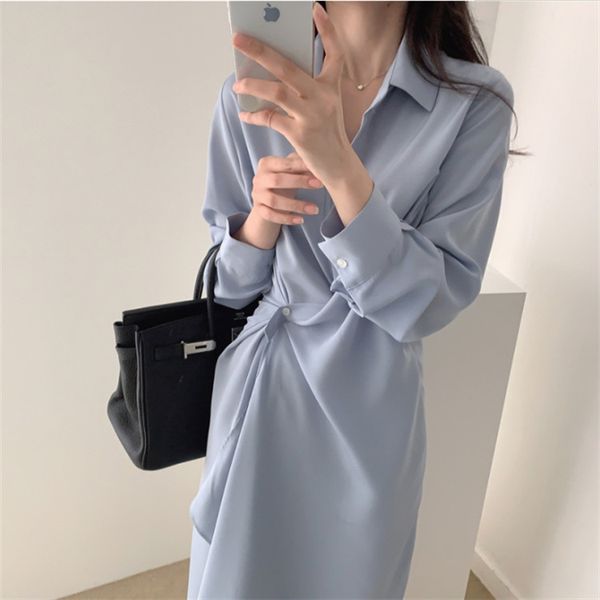 autumn new design solid turn down collar full mid-calf dresses for women 210421, Black;gray
autumn new design solid turn down collar full mid-calf dresses for women 210421, Black;gray