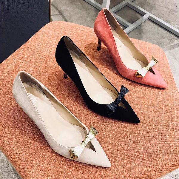 dress shoes women's european and american high heels fashion bow pointed stiletto pumps single suede, Black
dress shoes women's european and american high heels fashion bow pointed stiletto pumps single suede, Black