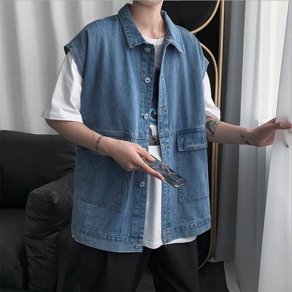 men's vests 2021 denim vest fashion casual classic style loose waistcoat jean jacket coat male blue black sleeveless, Black;white
men's vests 2021 denim vest fashion casual classic style loose waistcoat jean jacket coat male blue black sleeveless, Black;white