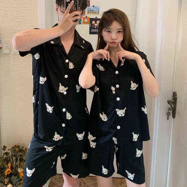 sleepwear cool silky little suckling dog men's and women's short sleeved shorts pajamas set icelandic silk soft luster couple', Black;red
sleepwear cool silky little suckling dog men's and women's short sleeved shorts pajamas set icelandic silk soft luster couple', Black;red