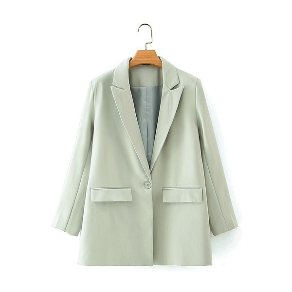 elegant women full sleeve blazer office ladies solid green jackets casual female single button suits girls chic sets 210430, White;black
elegant women full sleeve blazer office ladies solid green jackets casual female single button suits girls chic sets 210430, White;black