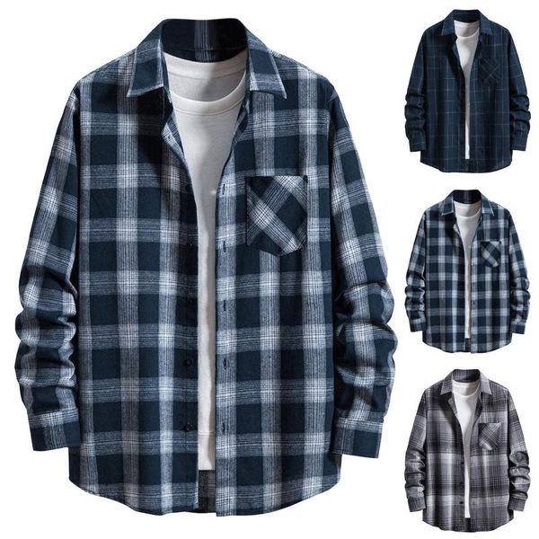 men's casual shirts autumn plaid shirt lapel button down with pocket cotton long sleeve camisa masculina, White;black
men's casual shirts autumn plaid shirt lapel button down with pocket cotton long sleeve camisa masculina, White;black